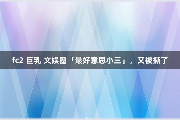fc2 巨乳 文娱圈「最好意思小三」，又被撕了